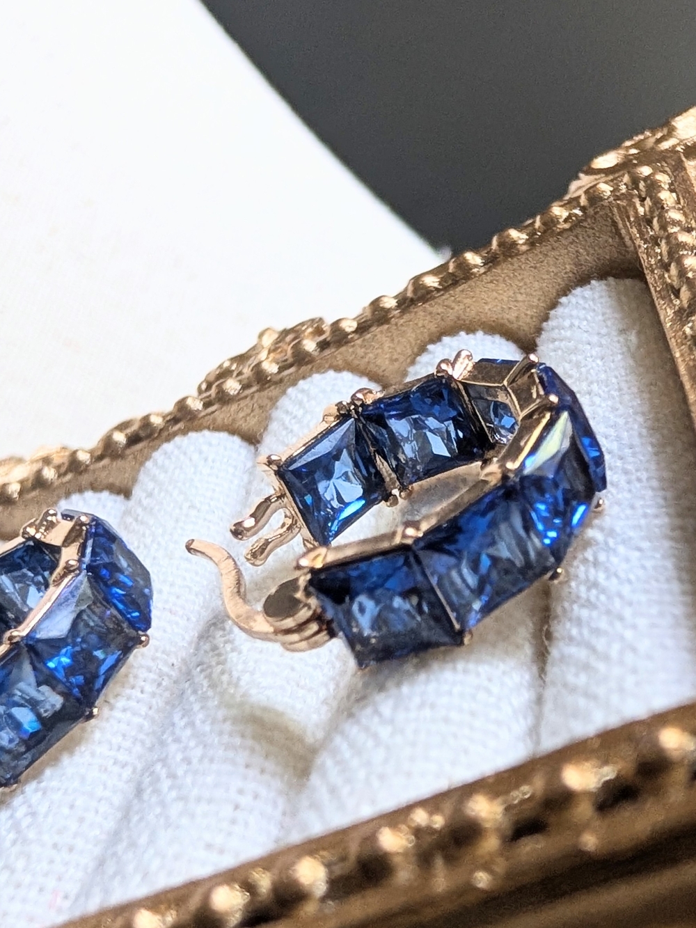 Gold Hoop Earrings with Blue Gemstones ๐โ๏ธ๐ - Picture 1 of 6